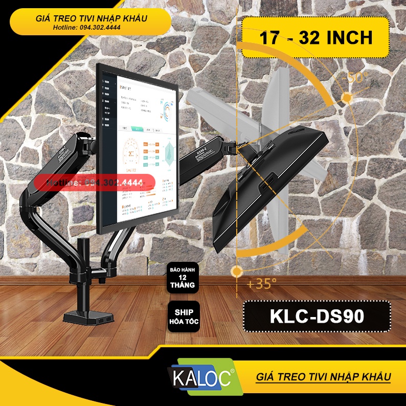 💥💥💥GIÁ TREO HAI MÀN HÌNH MÁY TÍNH KALOC DS90-2 Dual Monitor Arm TAY DÀI TƯƠNG ĐƯƠNG NBF195
