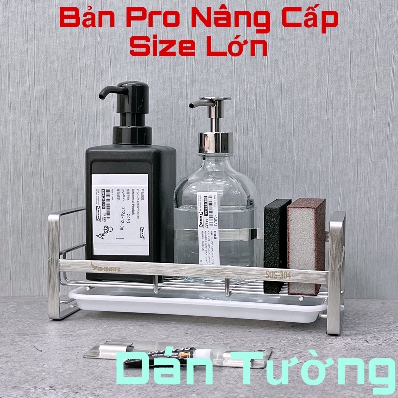 ( Dán Tường - Size Lớn ) Khay Đựng Đồ Rửa Chén , Miếng Giẻ , Chai Dầu Rửa Bát INOX SUS304 Xước Chính Hãng SHINRAI