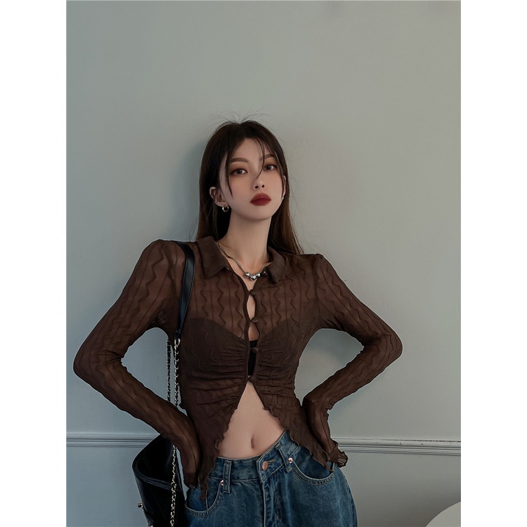 Porozi  Áo croptop  tay dài màu sắc đơn giản thời trang dành cho nữ