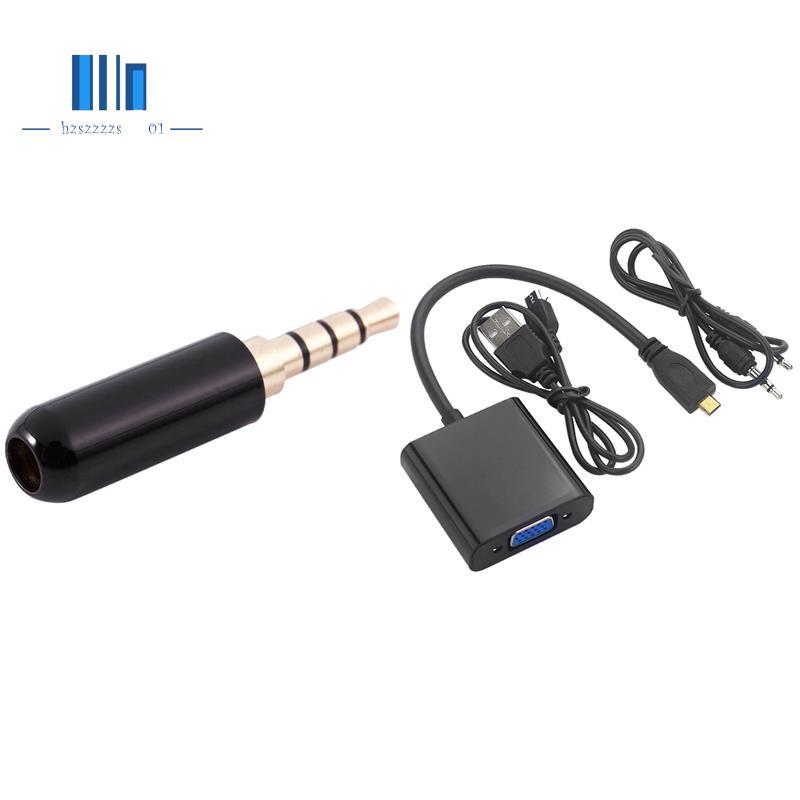 1 Pcs 3.5Mm 4 Pole Male Plug & 1 Set Micro-HDMI To VGA Adapter Cable
