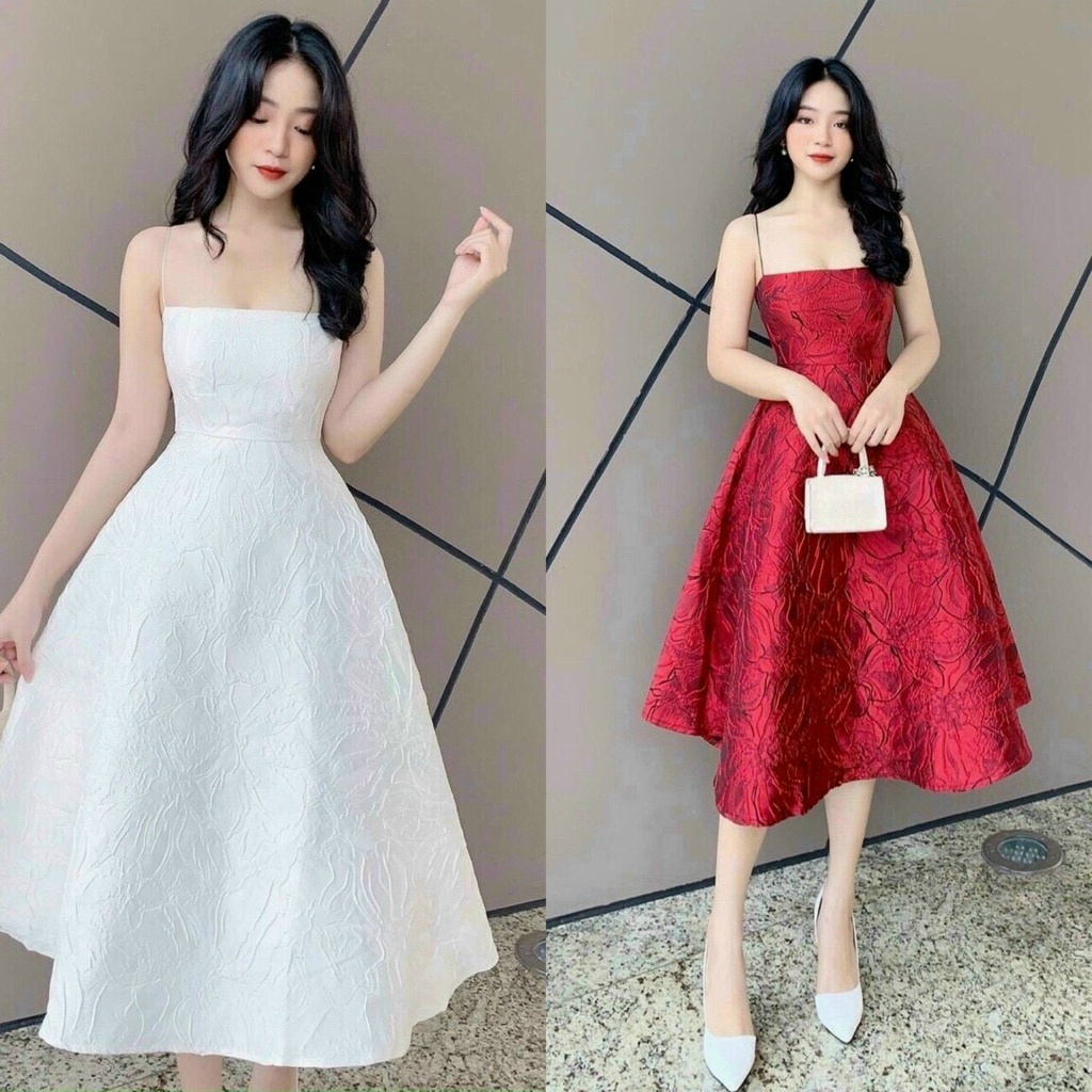 Váy 2 Dây Nữ 🦋 Đầm Trơn Gấm hoa cao cấp (kèm mút ngực) 2021 video từ shop