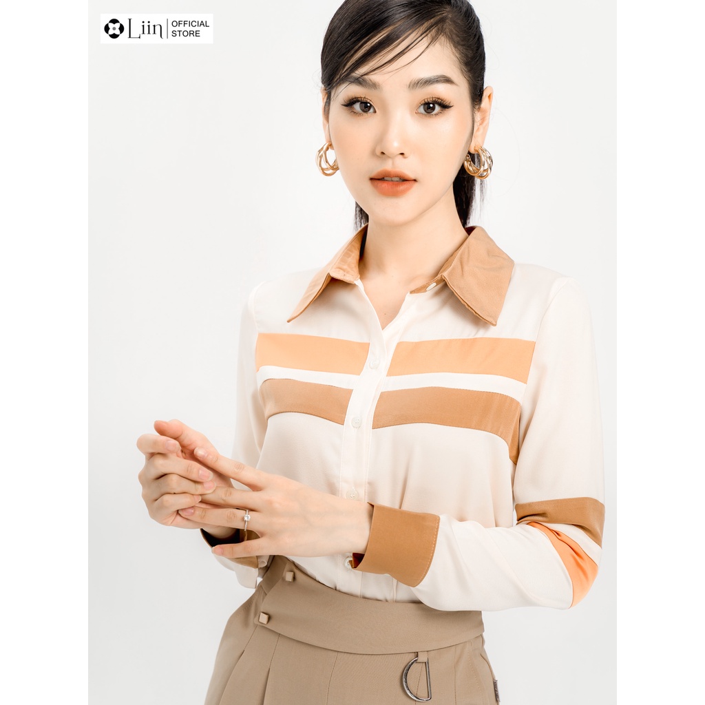 Áo sơ mi Linbi màu Be Mix Cam Nâu form dài tay phong cách cá tính, năng động liin clothing SM3182