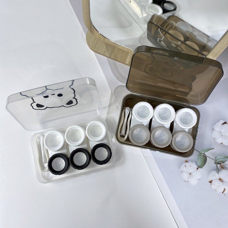 Hộp đựng cho 3 cặp kính áp tròng trong suốt in hình gấu nhỏ đơn giản