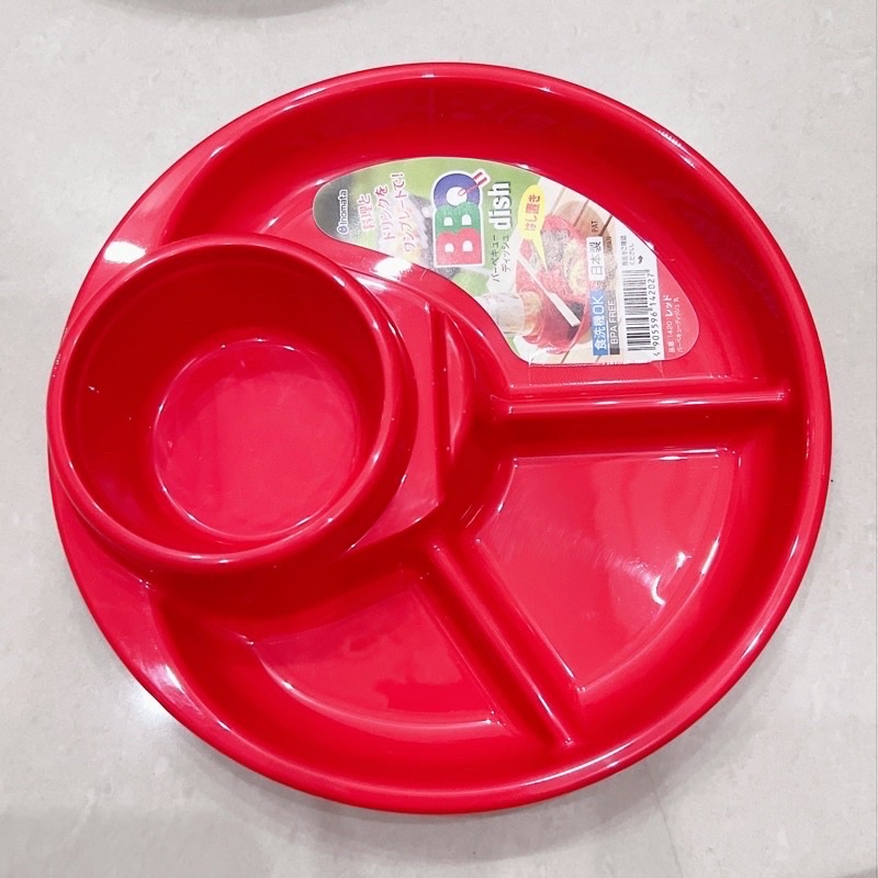 Khay ăn dặm BLW ăn dặm kiểu nhật tròn 3 ngăn có khay để cốc , thìa nĩa cho bé