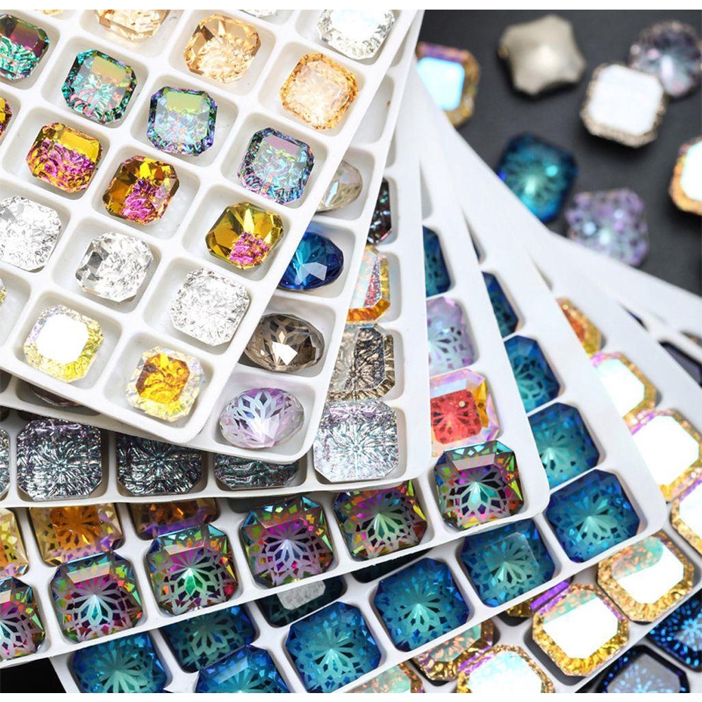 Miếng Dán Trang Trí Móng Tay Nghệ Thuật|Phụ Kiện Trang Trí Móng Tay Hình Vuông Lấp Lánh DIY Charms