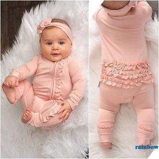 ✦LD-2Pcs Newborn Kid Baby Girl Long Sleeve Striped Plaid Bodysuit Cotton Fall Romper Jumpsuit Playsuit Headband