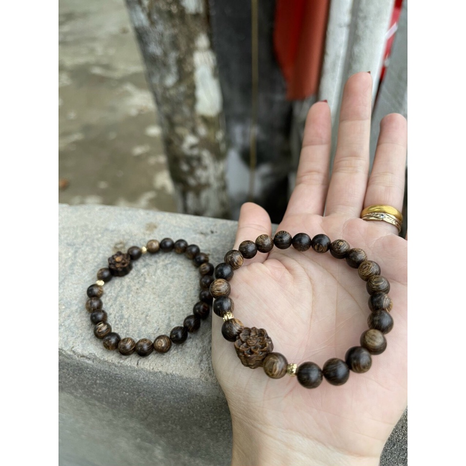 Vòng Tay Trầm  Tương phong thủy - Trầm hương sánh chìm  -Vòng Mix Hoa Sen