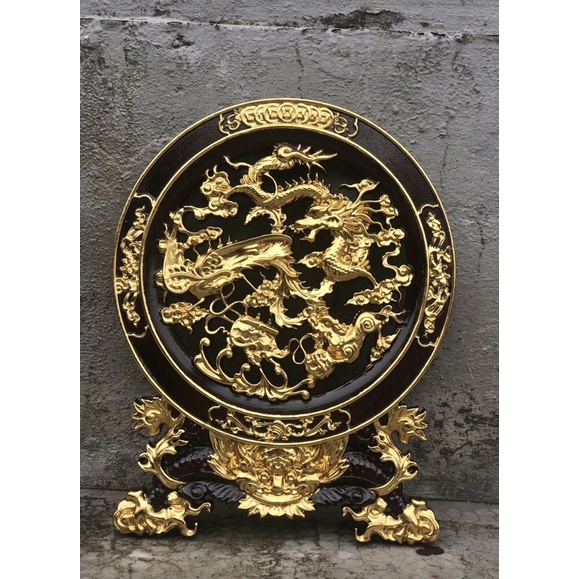 Đĩa Tứ Linh gỗ gụ - Long Lân Quy Phụng