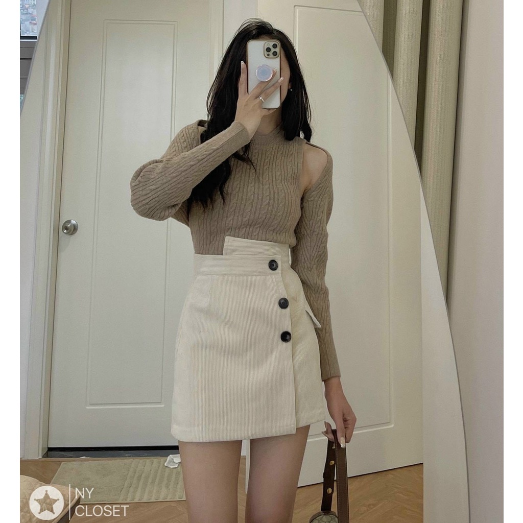 Sét len nữ quảng châu, áo len ba lổ kèm áo khoác cadigan chất len vặn thừng dày dặn dễ mặc dễ mix đồ hàng quảng châu xịn | BigBuy360 - bigbuy360.vn