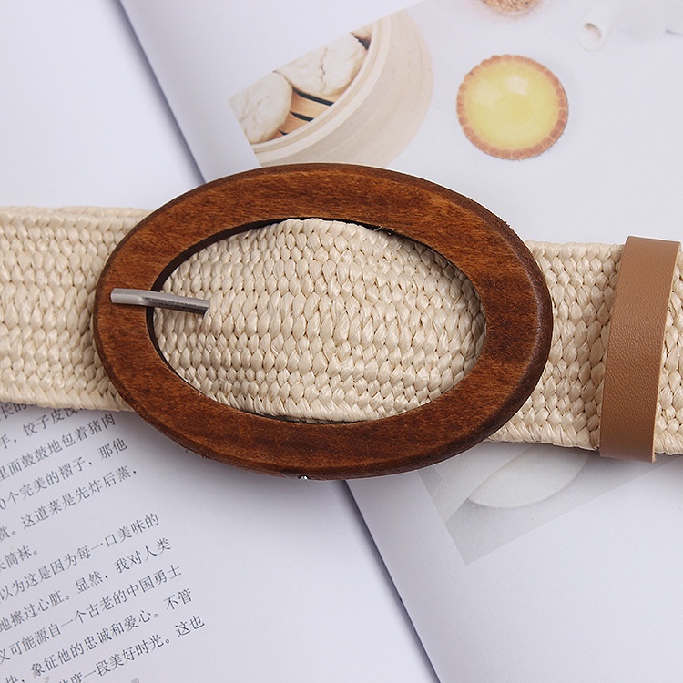 Thắt Lưng Bện Dây Co Giãn Phối Khóa Gỗ Phong Cách Bohemian Thời Trang Đi Biển Cho Nữ