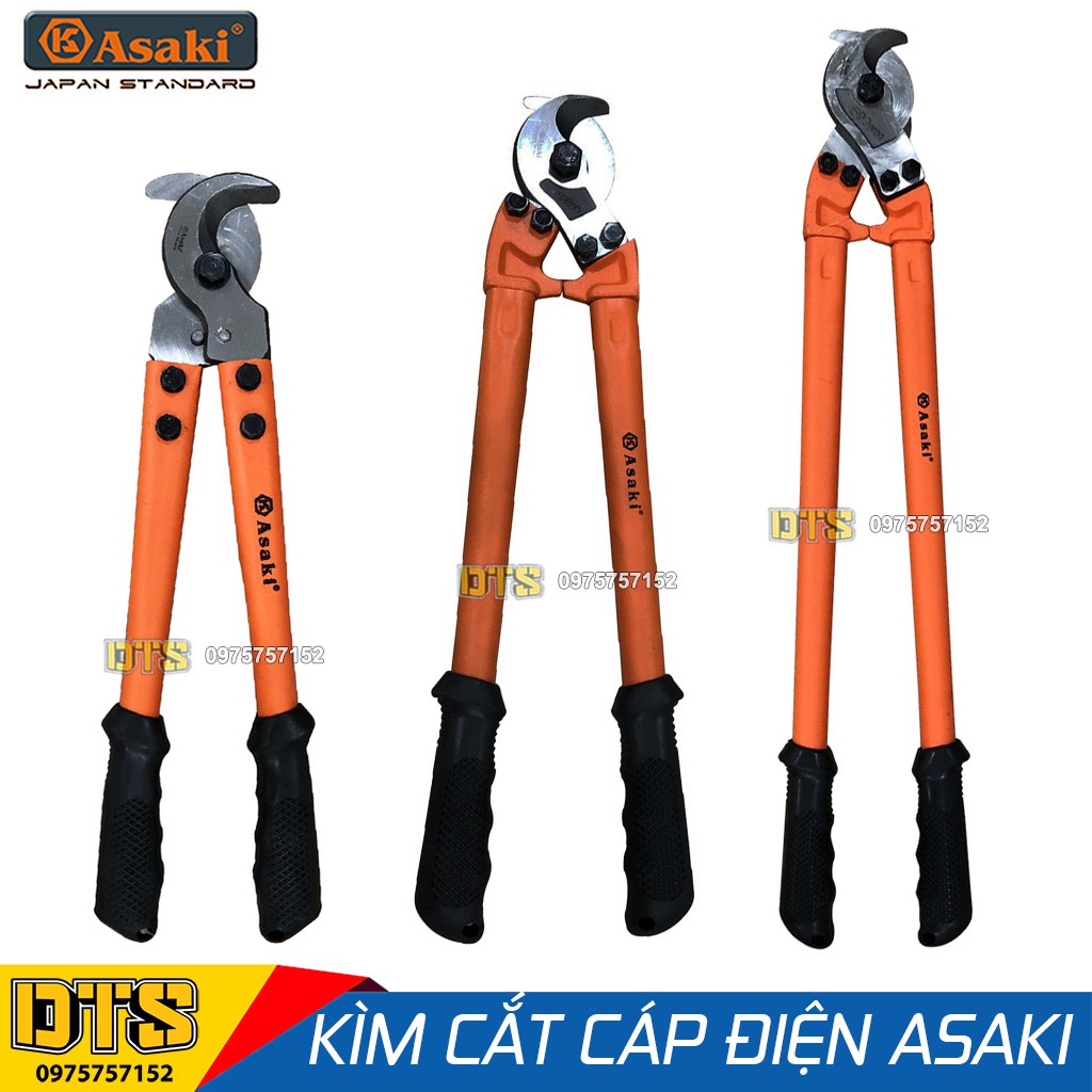 Kìm cắt cáp điện, cáp đồng, nhôm, cáp quang Asaki, thép high mangan cao cấp