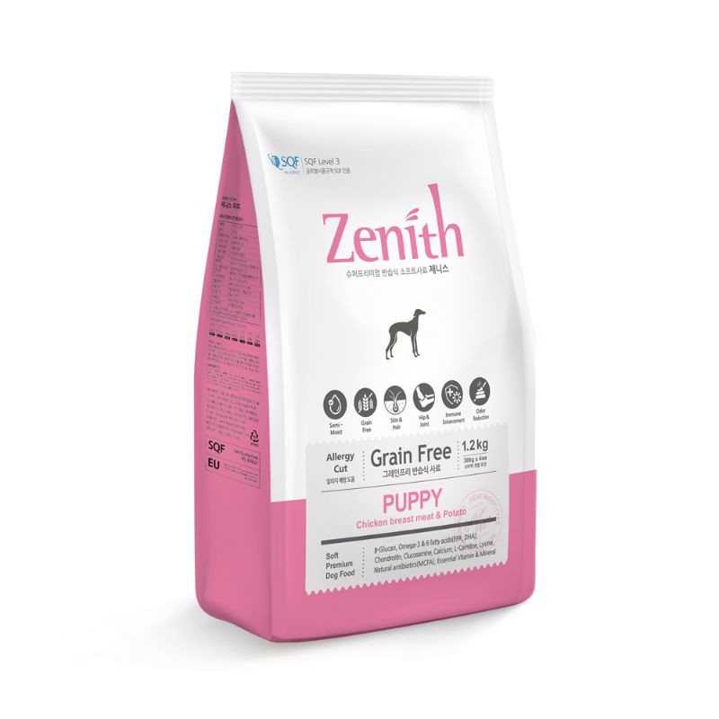 1.2kgTHỨC ĂN HẠT MỀM CHÓ CON ZENITH PUPPY hạt mềm, cung cấp độ ẩm cao và lượng muối thấp, thơm ngon, dễ nhai.