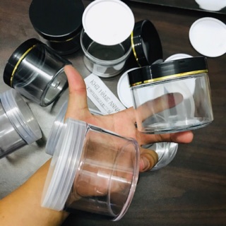 50 hủ nhựa trong suốt nắp đen 200gr có nắp lót - combo 50 hủ nhựa đựng kem 200gr - hủ chiết mỹ phẩm