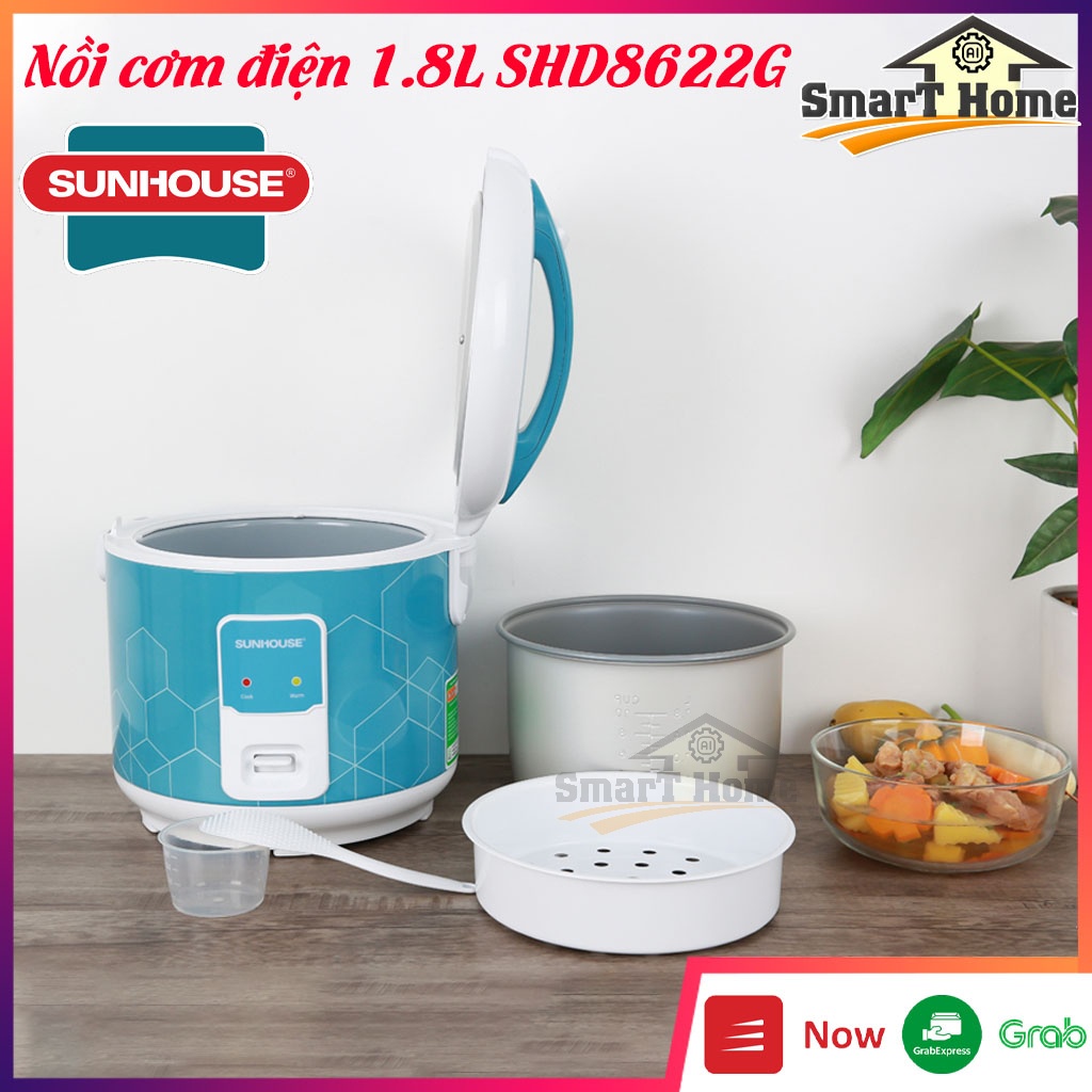 Nồi cơm điện SUNHOUSE SHD8622G 1.8 lít - Nồi cơm điện giá rẻ 1l8 dung tích lớn cho 4-6 người ăn Hàng chính hãng