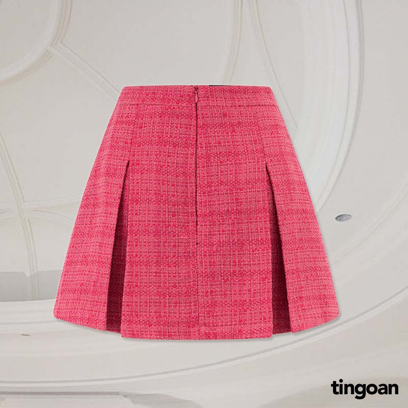 TINGOAN® - Chân váy tweed cạp lưng cao xếp ly hồng tingoan PINK SWEET SKIRT/PK (có quần trong)