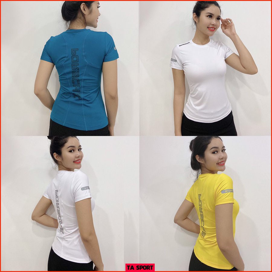 Áo nữ thể thao tay ngắn tập gym, yoga, aerobic, chất thun 4 chiều - PORSCHE.TA