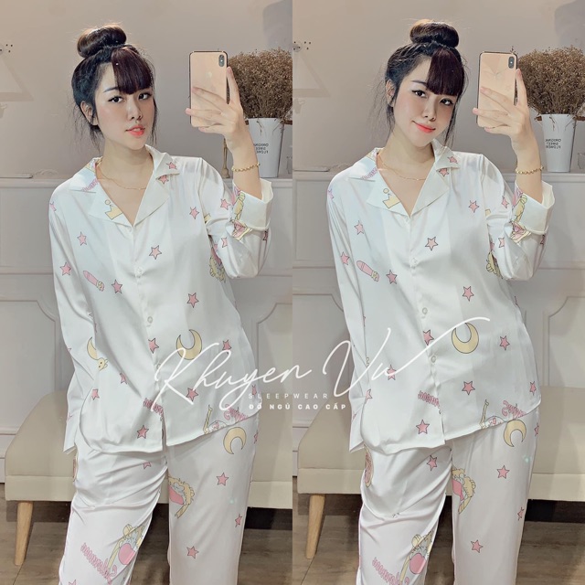 Set Đồ Bộ Nữ Pijama Tay Dài Quần Dài Lụa Satin Cao Cấp HotGirl Hàng Đẹp Chuẩn