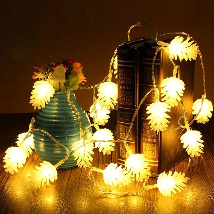 3M Christmas Pine Cones LED String Lights / Battery Operated Fairy Lights /10M LED Waterproof String Fairy lighting  Decor for Wedding Party Home Garden Patio Wreath, Waterproof, Multicolored