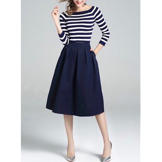 Set áo kẻ + chân váy xoè ASOS