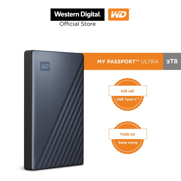 [Mã ELMALL10 giảm 10% đơn 500K] Ổ Cứng Di Động WD My Passport Ultra Silver -2TB ( 2.5" USB 3.0 )-