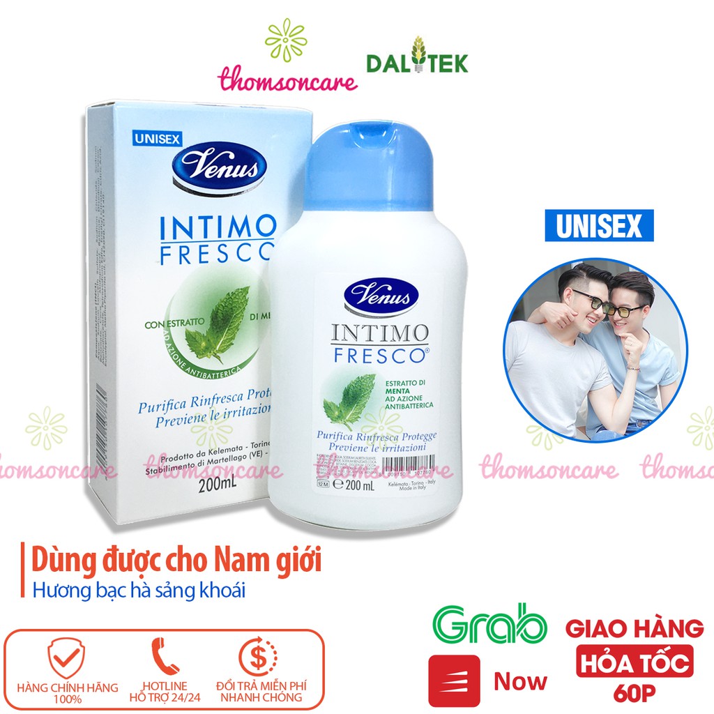 Dung dịch vệ sinh cho cả nam và nữ từ Italia, hương bạc hà mạnh mẽ, mát lạnh, sảng khoái, Venus Intimo Fresco