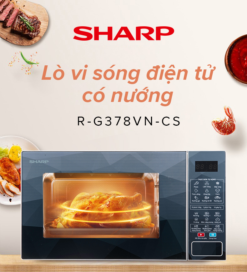 [Mã ELBAU10 giảm 10% đơn 500K]Lò Vi Sóng Điện Tử Có Nướng 23L Sharp R-G378VN-CS