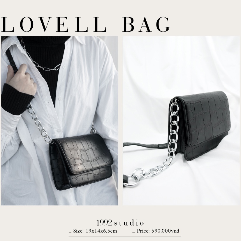 Túi xách nữ/ 1992 s t u d i o/ LOVELL BAG/ túi xách màu đen đơn giản