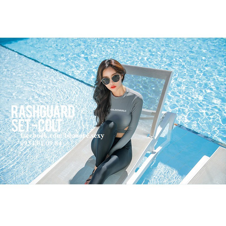 Đồ bơi dài tay Hàn Quốc croptop xám quần dài | BigBuy360 - bigbuy360.vn