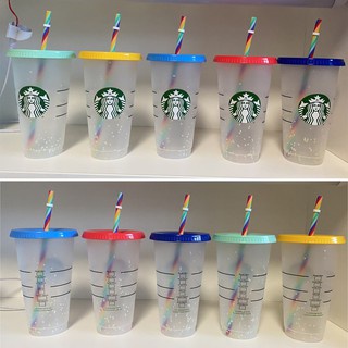 Bình Giữ Nhiệt Cao Cấp Starbucks Thermochromic Cốc Nhựa Có Nắp Và Ống Hút 710Ml 24 Oz