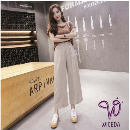 Quần ống rộng suông dài,quần culottes đũi nữ chất nhẹ thoáng mát  4 màu đen be trắng xanh ngọc WICEDA QD520. | BigBuy360 - bigbuy360.vn