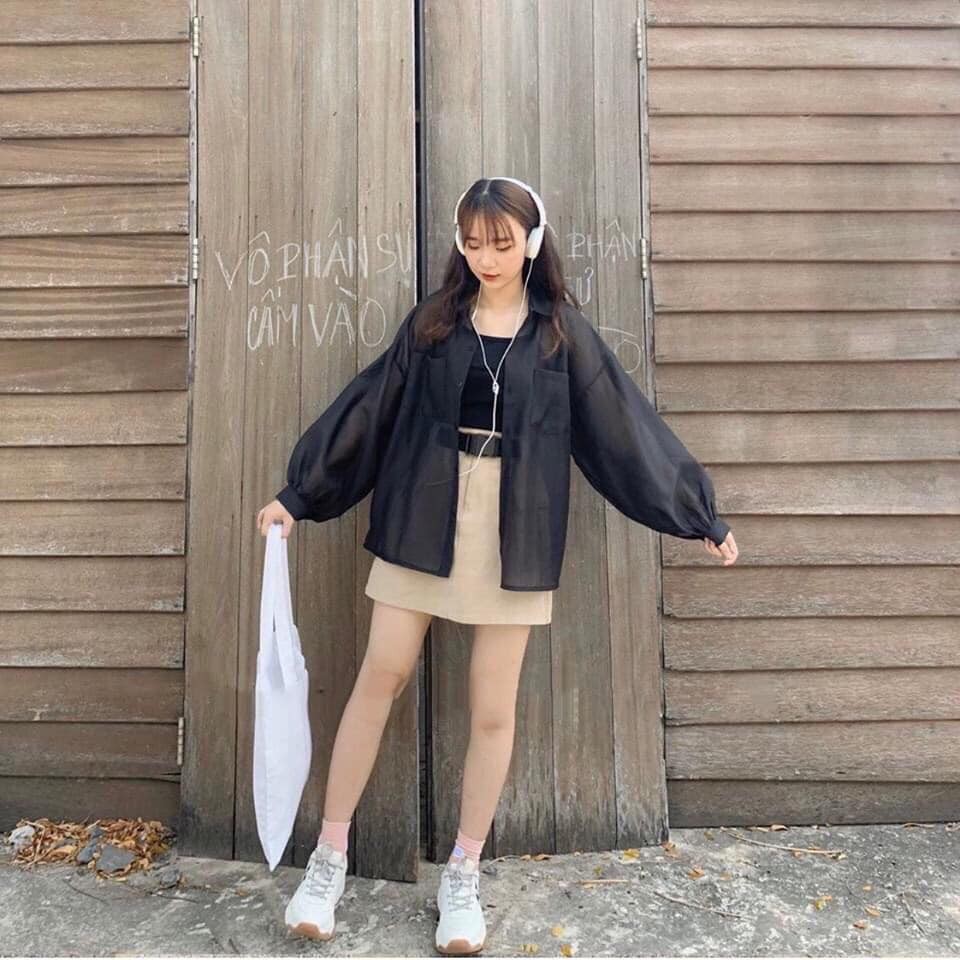 Áo sơ mi nữ thời trang🍁 cổ đức vải voan mềm, kèm áo 2 dây, ulzzang EOBI