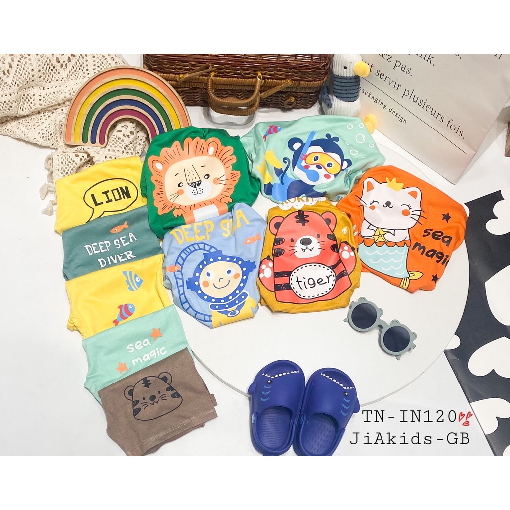 Bộ Ngắn Tay THUN LẠNH MINKY MOM In Hình Động Vật Phối Màu Áo Quần Cho Bé TN-IN120