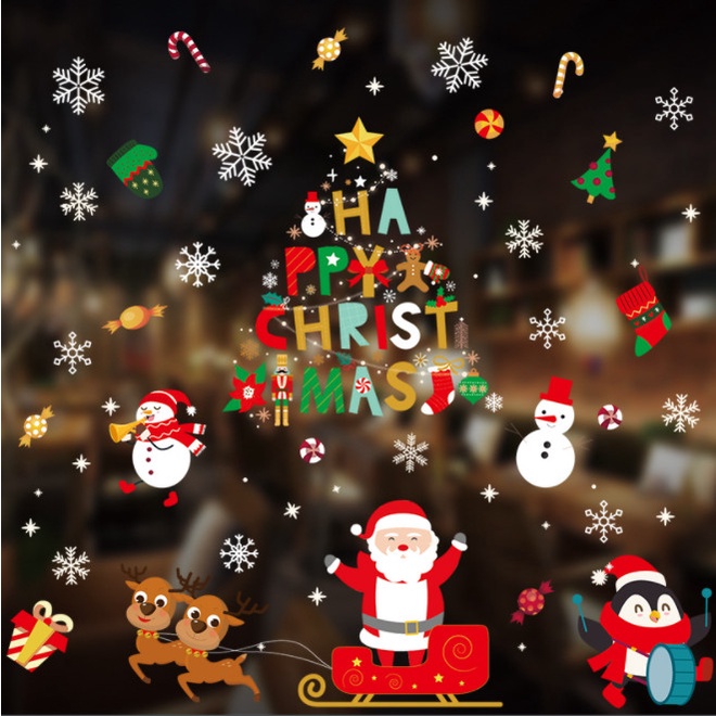 Decal trang trí Noel Hít Tĩnh Điện - Combo noel 2022 nhiều màu sắc sặc sở