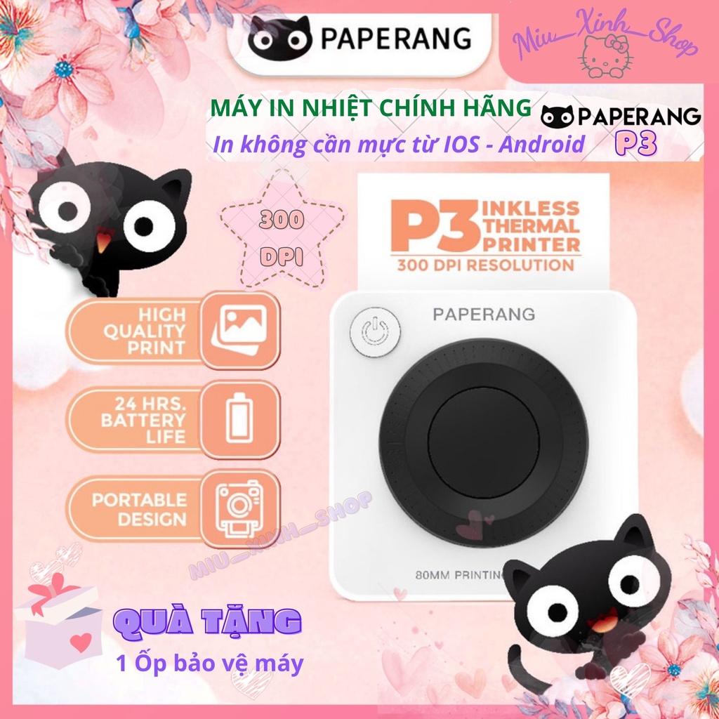 💞Chính hãng💞 Máy in nhiệt mini bluetooth Paperang P3 ❤ in ảnh, bill, ghi chú, đơn hàng shopee cho android, ios, windows