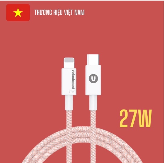 Cáp ngắn 0.25m sạc nhanh PD Velasboost 27W, Bảo hành 1 đổi 1