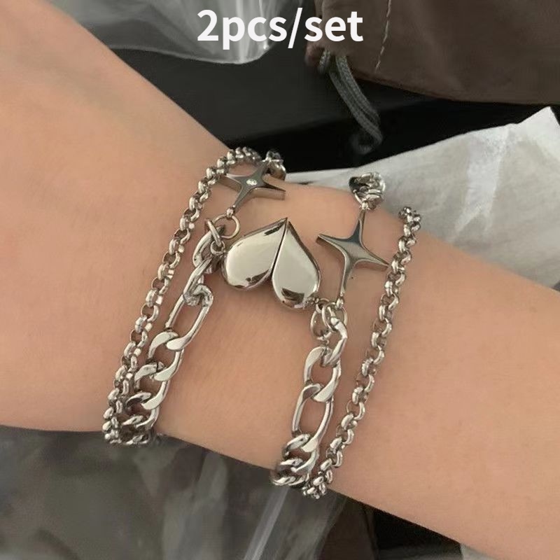 Set 2 Vòng Tay Hợp Kim Mạ Bạc Thời Trang Cho Cặp Đôi