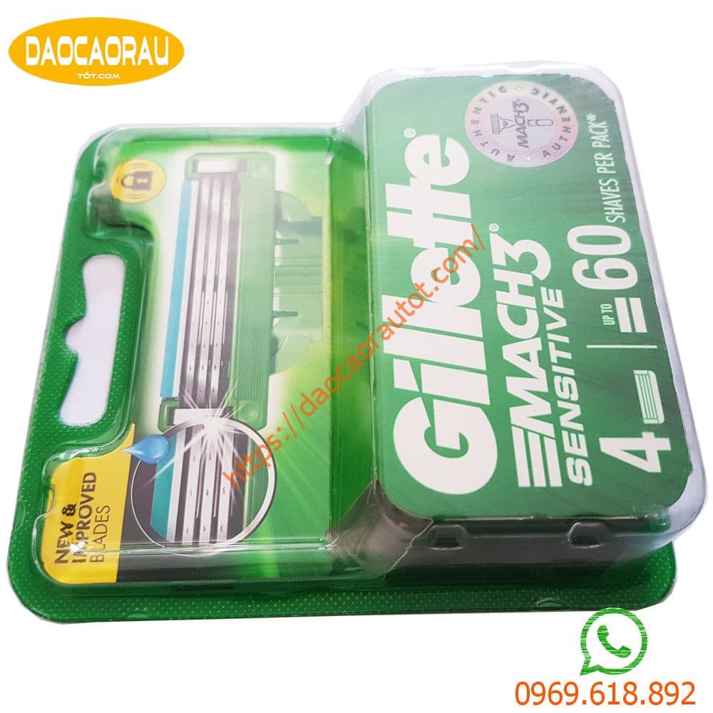 Hộp 4 lưỡi dao cạo râu Gillette Mach 3 sensitive (đầu cạo 3 lưỡi kép)