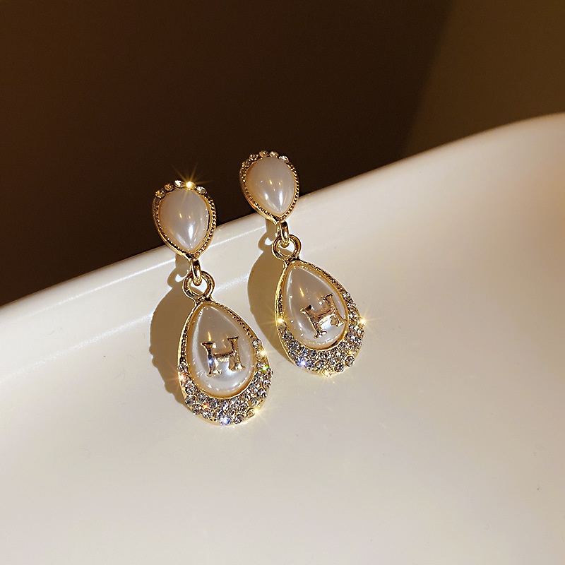 Bông Tai Chữ H Bằng Bạc 925 Đính Đá Thời Trang Phong Cách Hàn Quốc Cho Nữ