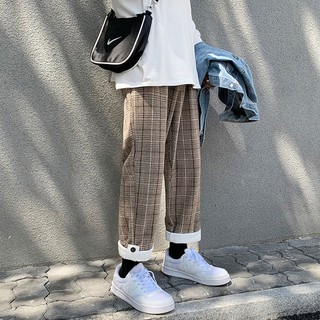 Quần karo dáng suông nam nữ màu đen, nâu dễ mix dễ phối, quần thô giả dạ unisex M-5XL