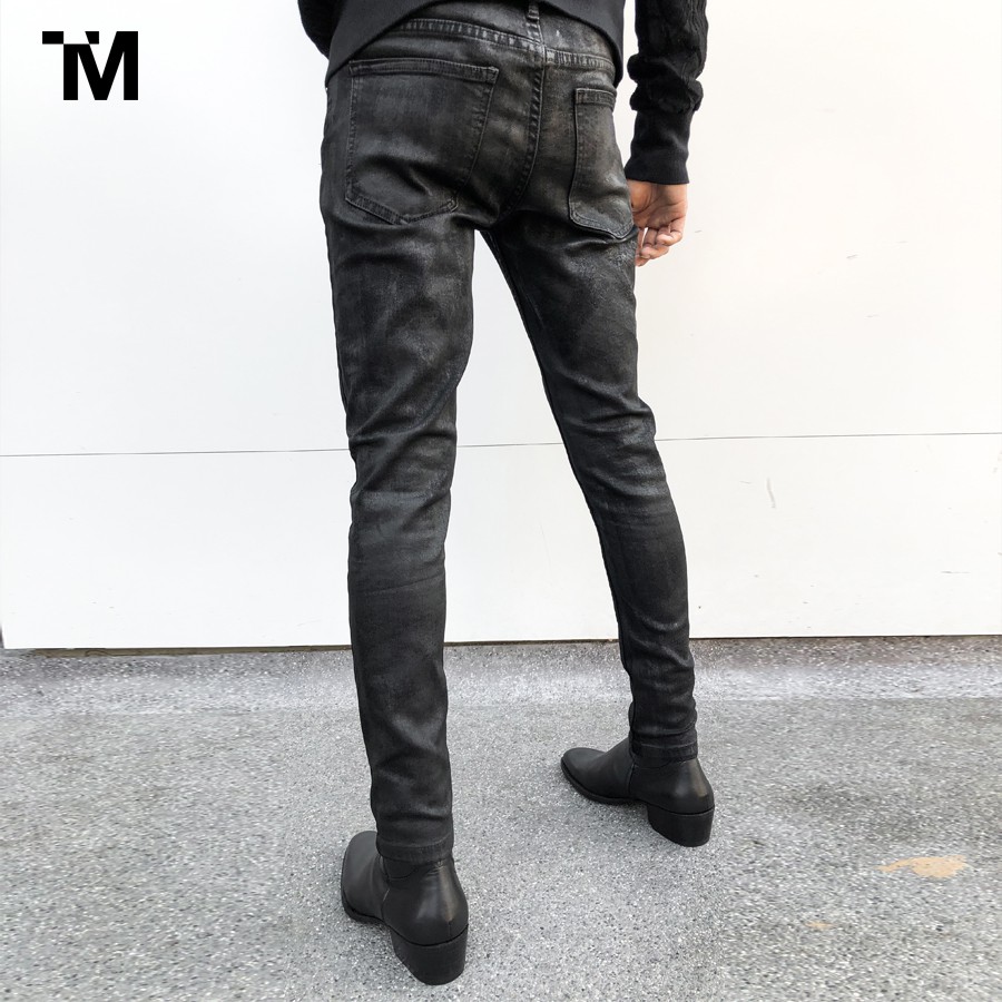 Quần Jeans Nam TARMOR Dáng Ôm Màu Đen Waxed Skinny Jeans In Waxed Black Denim