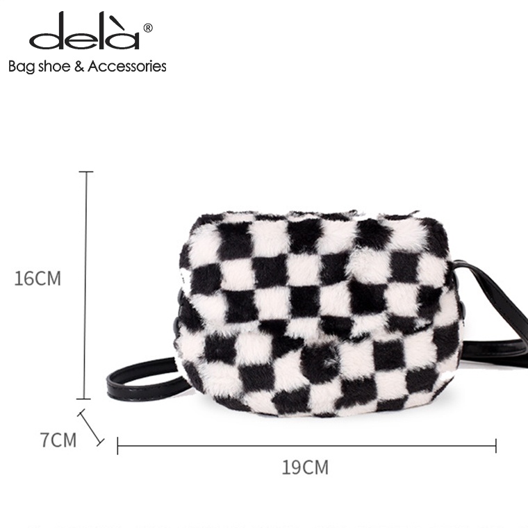 Dela Túi Đeo Chéo Một Bên Vai Bằng Len Nhỏ Nhắn Họa Tiết Kẻ Sọc Đen Trắng Thời Trang Thu Đông Đơn Giản Dành Cho Bạn Nữ