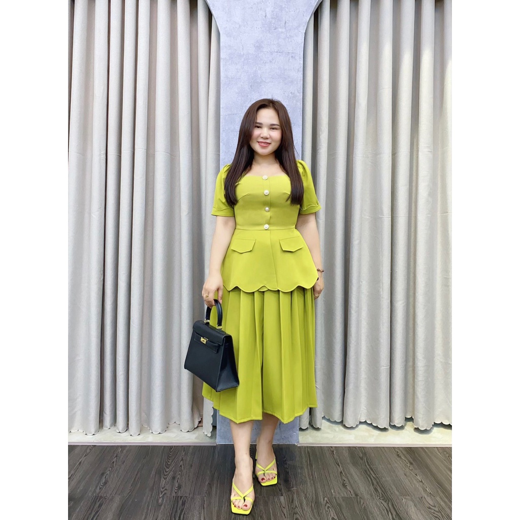 ÁO KIỂU 2 LỚP PEPLUM CỔ VUÔNG TAY PHỒNG NÚT BỌC CAO CẤP BIGSIZE 50.90KG