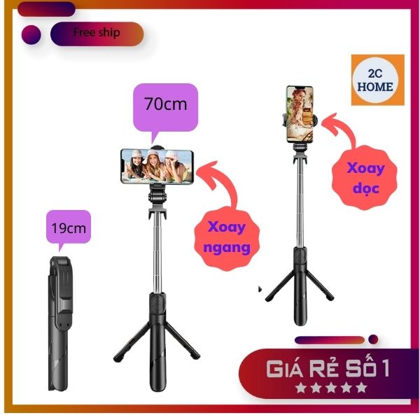 Gậy Chụp Ảnh Tự Sướng Tripod Livestream 3 chân có Điều Khiển Bluetooth đi kèm pin có sẵn