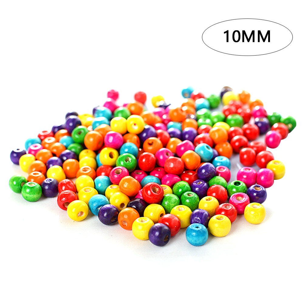 Set 200 hạt gỗ nhiều màu dùng làm trang sức/ vòng tay thủ công 6 mm/ 8 mm/ 10 mm