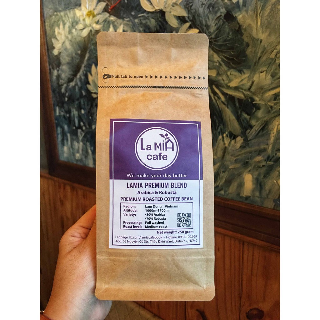 Cà phê hạt rang mộc cao cấp LaMia Premium Blend (gói 250 gram)
