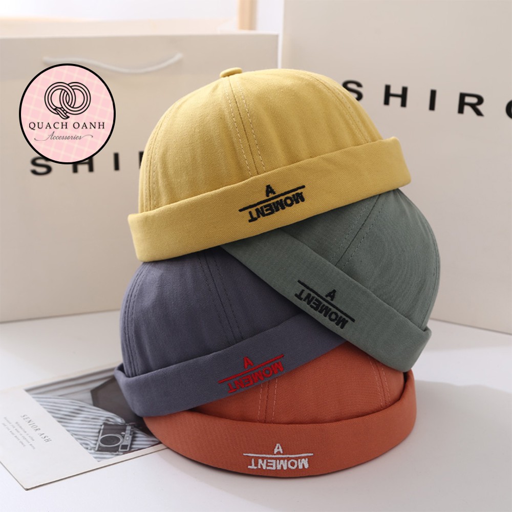 Mũ quả dưa địa chủ beanie không vành chữ A Moment - MU62