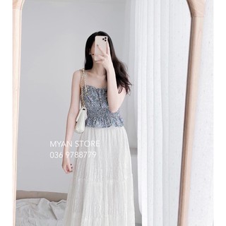 Set áo dây hoa nhí kèm chân váy ren tiểu thư