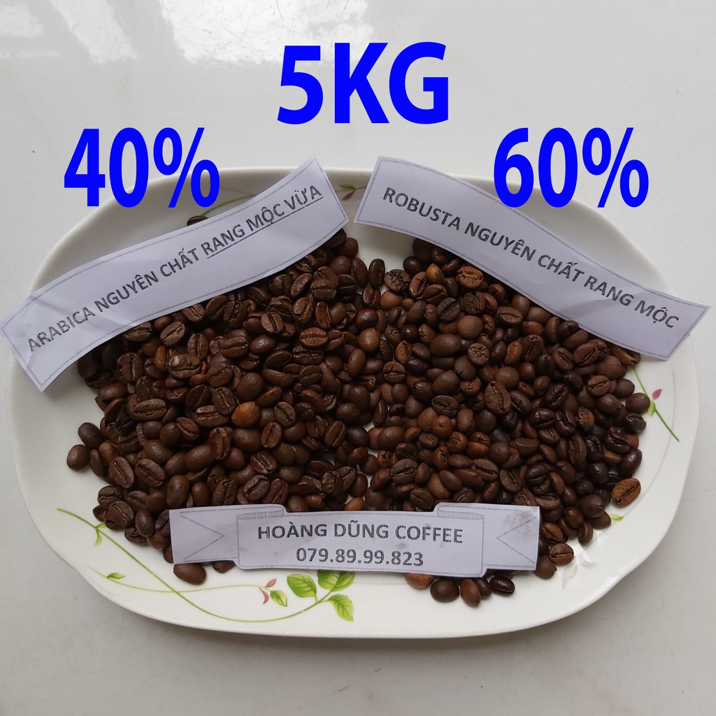 5KG CÀ PHÊ SỈ 40% MỘC ARABICA - 60% MỘC ROBUSTA - CAFE NGUYÊN CHẤT RANG MỘC - HOÀNG DŨNG COFFEE