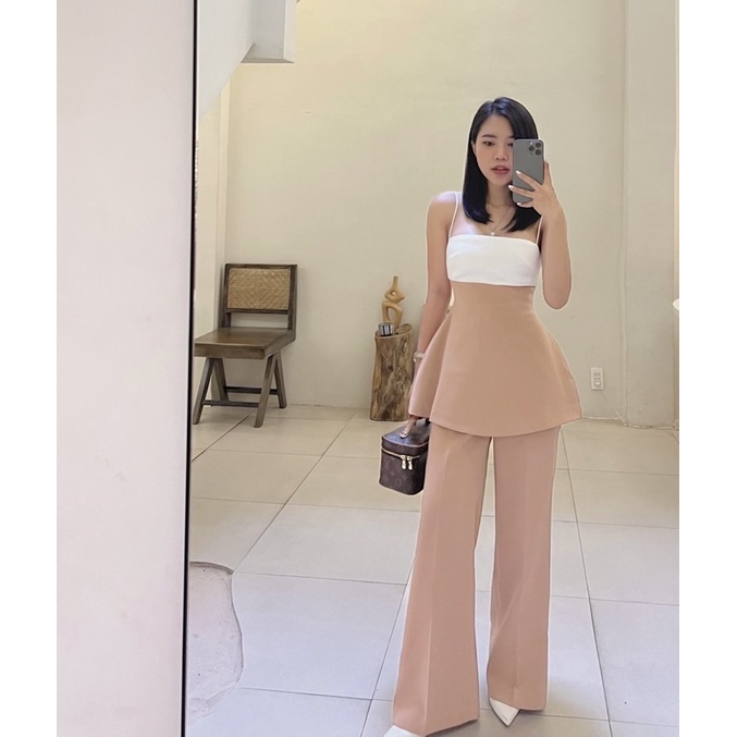 Zoie Set - Set áo 2 dây tùng xoè phối quần ống rộng lưng cao Style sang chảnh cao cấp