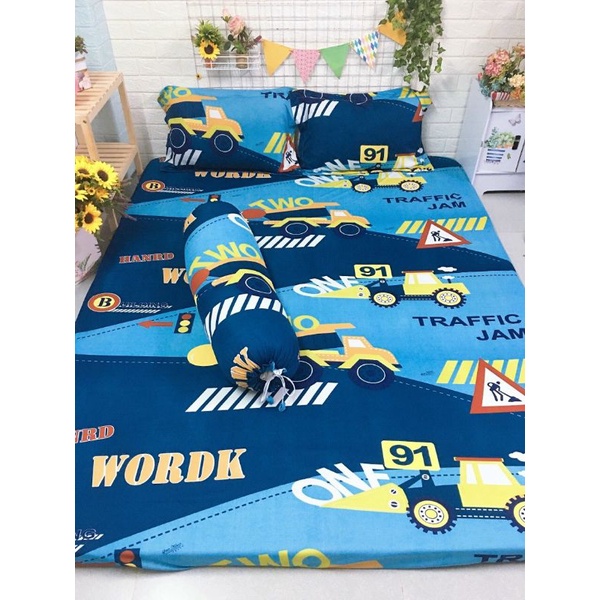 Bộ ga giường và vỏ gối Thun Hàn Xe Ô Tô cho bé